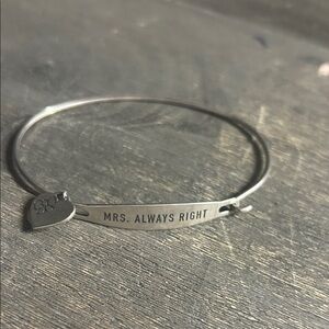 Chamilla 925 Silver Bangle Bracelet with Heart‎ Charm “Mrs Always Right”